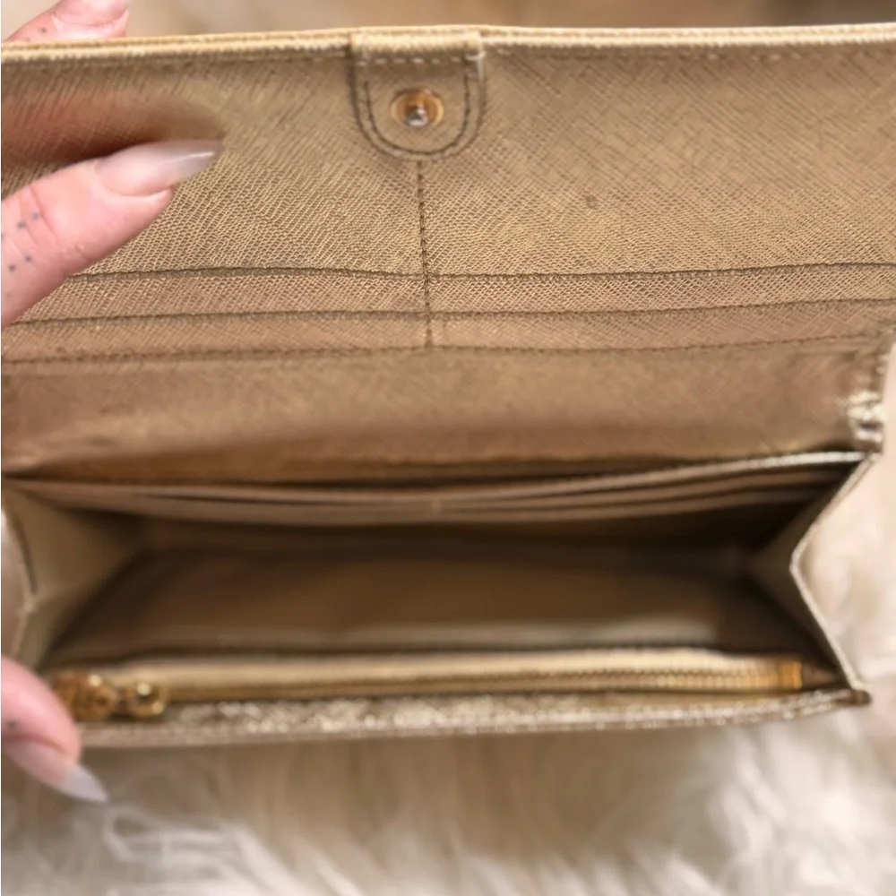 Tory Burch Metallic Gold Logo Continental Wallet